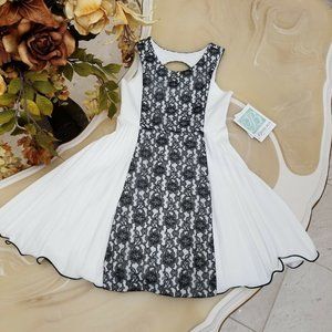 Bonnie Jean Girl's Color Block-Lace Paneled Scuba Fit-and-Flare Dress